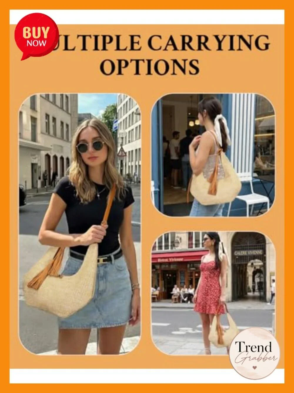 Handwoven Straw Hobo Shoulder Bag with Tassel, Adjustable Crossbody